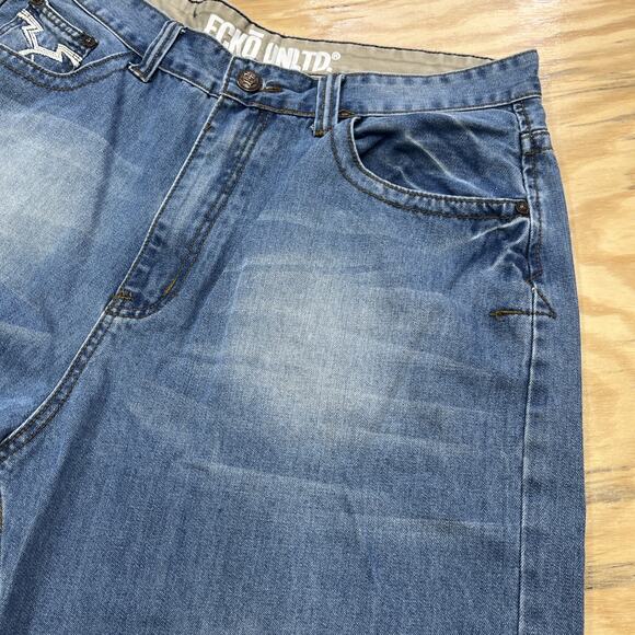 Vintage Ecko Unltd Denim Shorts Jorts Men Size 40 Blue Baggy Y2K Hip Hop Skater - Picture 8 of 15